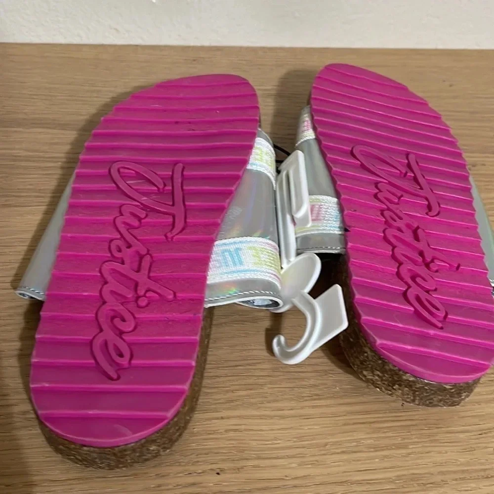 Justice Girls Size 5 Slip On Footbed Sandal Slide New Multicolor